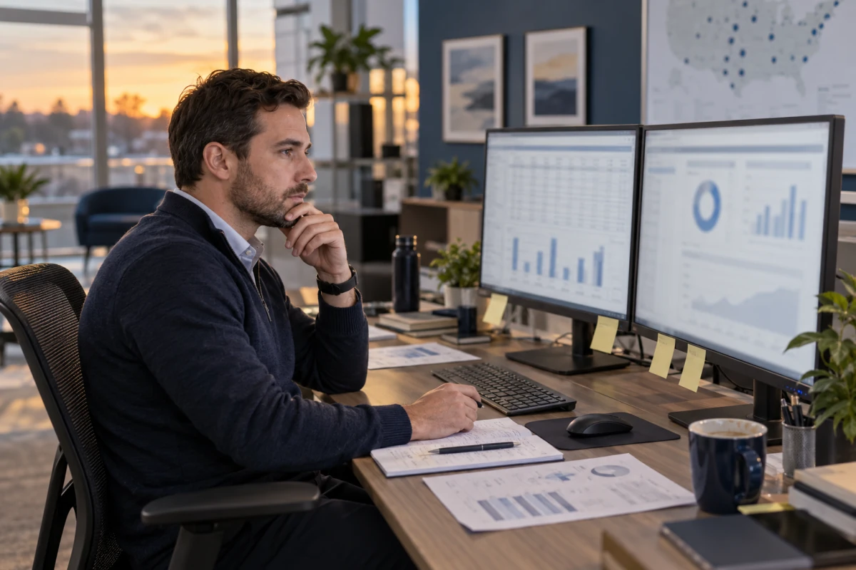 Operations manager assembling monthly leadership numbers by hand from several spreadsheets